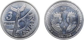 Spain Kingdom 1998 M 3 Euro (Discovery of the Mainland - Venezuela) Silver (.925) Madrid Mint (60000) 19.99g UNC