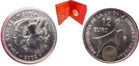 Spain Kingdom 2002 M 12 Euros - Juan Carlos I (Spanish Presidency) Silver (.925) Madrid Mint 18g BU KM 1049