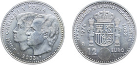 Spain Kingdom 2003 M 12 Euro - Juan Carlos I (Constitution) Silver (.925) Madrid Mint (1518000) 18.06g UNC KM 1051