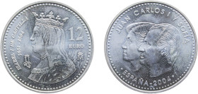 Spain Kingdom 2004 M 12 Euros - Juan Carlos I (Isabel I) Silver (.925) Madrid Mint (1496100) 18.07g UNC KM 1095