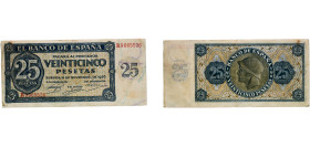 Spain Nationalist Government 1936 25 Pesetas Paper XF Doblez central P 99