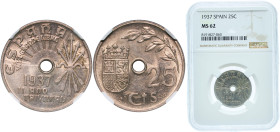 Spain Nationalist Government 1937 25 Centimos Copper-nickel Vienna Mint 7g NGC MS 62 KM 753