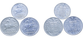 Spain Nationalist Government 1945 - 1953 Centimos - Iberian rider (Lot with 3 coins) Aluminium AU KM 766 Schön 24