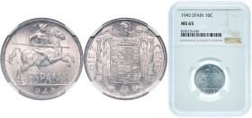 Spain Nationalist Government 1945 10 Centimos - Iberian rider Aluminium (220000000) 1.9g NGC MS 65 KM 766 Schön 24