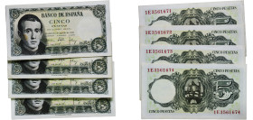 Spain Nationalist Government 1951 5 Pesetas (Lot with 4 Banknotes, Correlative) Paper XF P 140