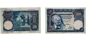Spain Nationalist Government 1951 500 Pesetas Paper VF Doblez central P 142