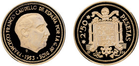 Spain Nationalist Government 1953 *1954 2½ Pesetas - Francisco Franco (Restrike Official) Silver (.999) 9.43g PF KM 785 Schön 29