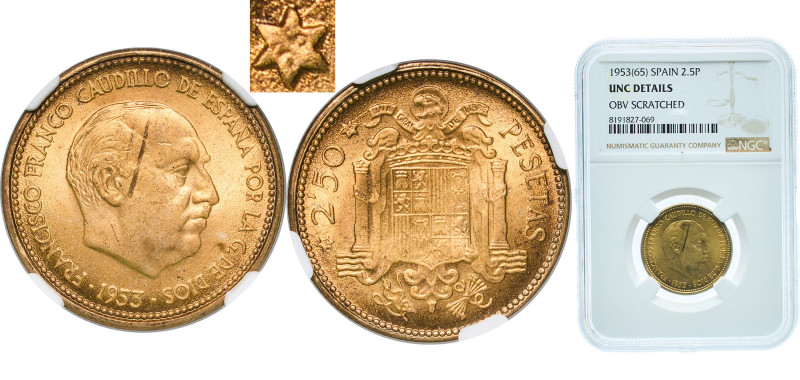 Spain Nationalist Government 1953 2½ Pesetas - Francisco Franco (The label NGC d...