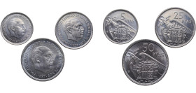 Spain Nationalist Government 1957 Pesetas - Francisco Franco (Lot with 3 coins 5&25 ptas with star 75 and 50 ptas with star 58) Copper-nickel Madrid M...