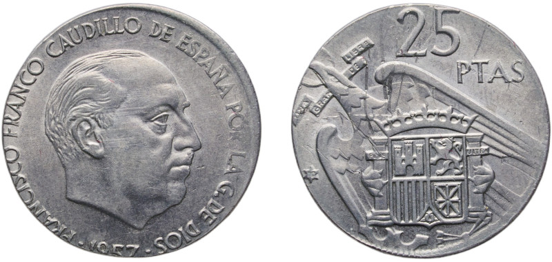 Spain Nationalist Government 1957 &#128972;70 25 Pesetas - Francisco Franco, Rar...