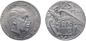 Spain Nationalist Government 1957 &#128972;70 25 Pesetas - Francisco Franco, Rare Copper-nickel Madrid Mint 5.8g UNC Mint Error Struck a planchet 5 Pe...