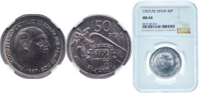 Spain Nationalist Government 1957 &#128972;70 50 Pesetas - Francisco Franco Copper-nickel Madrid Mint (19000) 12.5g NGC MS 64 KM 788 Schön 36