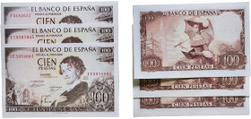Spain Nationalist Government 1965 100 Pesetas (Lot with 3 Banknotes) Paper UNC P 150