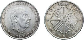 Spain Nationalist Government 1966 &#128972;19-68 100 Pesetas - Francisco Franco Silver (.800) Madrid Mint (24000000) 19g UNC KM 797