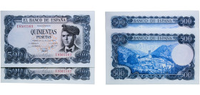 Spain Nationalist Government 1971 500 Pesetas (Lot with 2 Banknotes, Correlative) Paper UNC P 153