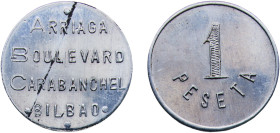 Spain ND 1 peseta - Cafés Arriaga, Boulevard y Carabanche; Bilbao (Vizcaya) Aluminium 1.43g UNC Perelló E.9a
