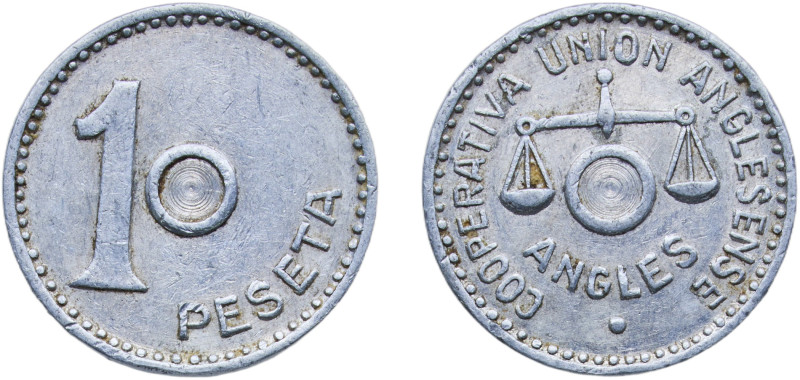 Spain ND 1 Peseta - Cooperativa Union Anglesense, Anglès Aluminium 1.52g AU AL 2...