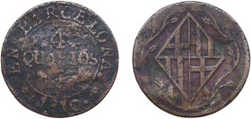 Spain Principality of Catalonia Spanish states 1810 4 Quartos Copper La Seca Mimt 7.92g VF Bent KM 67