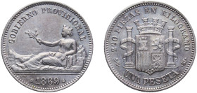 Spain Provisional Government 1869 &#128972;SNM 1 Peseta Silver (.835) Madrid Mint (7000000) 4.97g XF KM 652 Cal 14