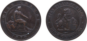 Spain Provisional Government 1870 OM 10 Centimos Bronze (170088000) 9.9g VF KM 663