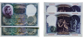 Spain Second Republic 1931 50 Pesetas (Lot with 2 Banknotes, Correlative) Paper AU P 82