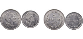 Spain Second Republic 1937 Pesetas Set (Set with 2 coins) Nickel AU