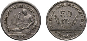 Spain Second Republic 1937 PJR 50 Centimos (Santander, Palencia y Burgos) Copper-nickel (10000) 2.77g UNC KM 1.2