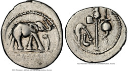 Julius Caesar, as Dictator (49-44 BC). AR denarius (20mm, 3.82 gm, 10h). NGC VF 4/5 - 4/5. Military mint traveling with Caesar in northern Italy, ca. ...