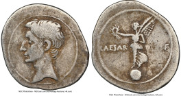 Octavian, as Imperator and Triumvir (43-33 BC). AR denarius (22mm, 3.75 gm, 8h). NGC Choice Fine 5/5 - 3/5, light graffito, scratches. Italian mint, 3...