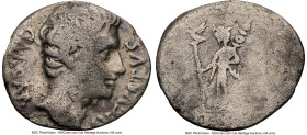 Augustus (27 BC-AD 14). AR denarius (19mm, 7h). NGC VG, bankers mark. Spanish mint, perhaps Emerita, ca. 19 BC. CAESAR-AVGVSTVS, bare head of Augustus...