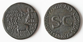 Divus Augustus (27 BC-AD 14). AE sestertius (34mm, 23.43 gm, 7h). Choice Fine, tooling. Rome, AD 34-35. DIVO / AVGVSTO / S P Q R, Augustus, radiate an...