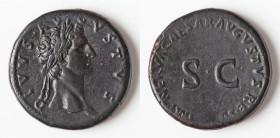 Divus Augustus (27 BC-AD 14). AE sestertius (33mm, 27.89 gm, 7h). VF, tooled. Rome, Restoration issue under Nerva, AD 98. DIVVS AVG-VSTVS, laureate he...