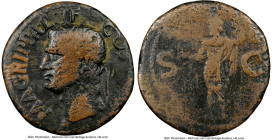 Marcus Agrippa, lieutenant of Augustus (died 12 BC). AE as (27mm, 6h). NGC VG. Posthumous issue, Rome, AD 37-41. M•AGRIPPA•L-•F•COS•III•, head of Agri...
