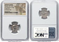 Tiberius, as Augustus (AD 14-37). AR denarius (18mm, 3.73 gm, 4h). NGC AU 4/5 - 4/5. Lugdunum, ca. AD 18-35. TI CAESAR DIVI-AVG F AVGVSTVS, laureate h...