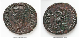 Claudius I (AD 41-54). AE dupondius (31mm, 15.54 gm, 7h). VF, tooled. Rome, AD 41-50. TI CLAVDIVS CAESAR AVG P M TR P IMP P P, bare head of Claudius I...