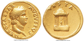 Nero, as Augustus (AD 54-68). AV aureus (19mm, 7.09 gm, 7h). VF. Rome, ca. AD 65-66. NERO CAESAR-AVGVSTVS, laureate head of Nero right / VESTA, hexast...