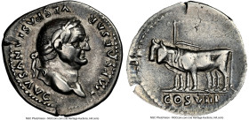 Vespasian (AD 69-79). AR denarius (19mm, 3.53 gm, 6h). NGC Choice VF 5/5 - 3/5, brushed. Rome, AD 77-78. IMP CAESAR-VESPASIANVS AVG, laureate head Ves...