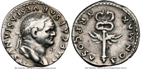 Vespasian (AD 69-79). AR denarius (18mm, 3.41 gm, 5h). NGC VF 5/5 - 2/5, bankers mark, brushed, scratches. Rome, 74. IMP CAESAR-VESPASIANVS AVG, laure...