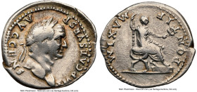 Vespasian (AD 69-79). AR denarius (20mm, 1h). NGC Fine, brushed. Rome, AD 73. IMP CAES VESP-AVG CENS, laureate head of Vespasian right / PONTIF-MAXIM,...