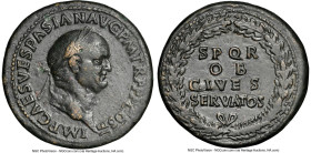 Vespasian (AD 69-79). AE sestertius (34mm, 26.25 gm, 4h). NGC VF 5/5 - 2/5, smoothing. Rome, AD 71. IMP CAES VESPASIAN AVG P M TR P P P COS III, laure...