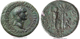 Vespasian (AD 69-79). AE sestertius (36mm, 18.72 gm, 7h). VF, altered surface. Lugdunum, AD 71. IMP CAES VESPASIAN AVG P M TR P P P COS III, laureate ...