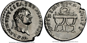 Titus, as Augustus (AD 79-81). AR denarius (18mm, 2.97 gm, 5h). NGC XF 5/5 - 2/5, brushed. Rome, AD 80, January 1-July 1. IMP TITVS CAES VESPASIAN AVG...
