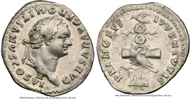 Domitian, as Caesar (AD 81-96). AR denarius (20mm, 3.23 gm, 5h). NGC Choice VF 5/5 - 3/5, brushed. Rome, AD 79. CAESAR AVG F DOMITIANVS COS VI, laurea...