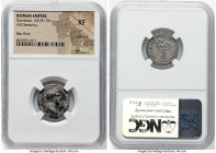 Domitian, as Augustus (AD 81-96). AR denarius (20mm, 5h). NGC XF, polished, flan flaw. Rome, 14 September AD 88-13 September AD 89. IMP CAES DOMIT AVG...