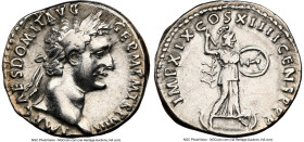 Domitian, as Augustus (AD 81-96). AR denarius (18mm, 3.53 gm, 7h). NGC VF 5/5 - 2/5, polished. Rome, AD 88-89. IMP CAES DOMIT AVG-GERM P M TR P VIII, ...