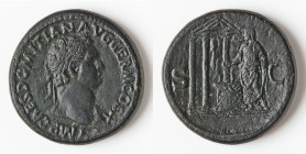 Domitian, as Augustus (AD 81-96). AE sestertius (33mm, 27.89 gm, 7h). VF, altered surface. Rome, AD 85. IMP•CAES•DOMITIAN•AVG•GERM•COS•XI, laureate bu...