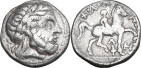 Celtic World. Celtic, Danubian Region. AR Tetradrachm, 3rd-2nd century BC. Imitation of Philipp II of Macedon. Obv. Laureate head of Zeus right. Rev. ...