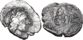 Greek Italy. Southern Lucania, Metapontum. AR Triobol, 430-400 BC. Obv. Head of Demeter right, wearing wreath of grain. Rev. Ear of barley: to right, ...