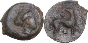 Sicily. Eryx. AE Hexas or Dionkion, c. 412-409 BC. Obv. Head of female right. Rev. Hound standing right, head left; pellet above and below. HGC 2 313;...