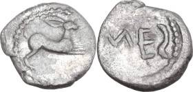 Sicily. Messana. AR Litra, c. 480-461 BC. Obv. Hare springing right. Rev. MES (S retrograde). SNG ANS 323; HGC 2 812. AR. 0.62 g. 10 mm. R. About VF.